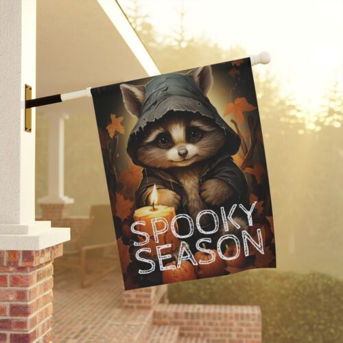 Halloween Garten Flagge, gruselige Jahreszeit niedlicher Waschbär geschnitzt Kürbiskerze Geschenk Sie - Bild 9 von 13