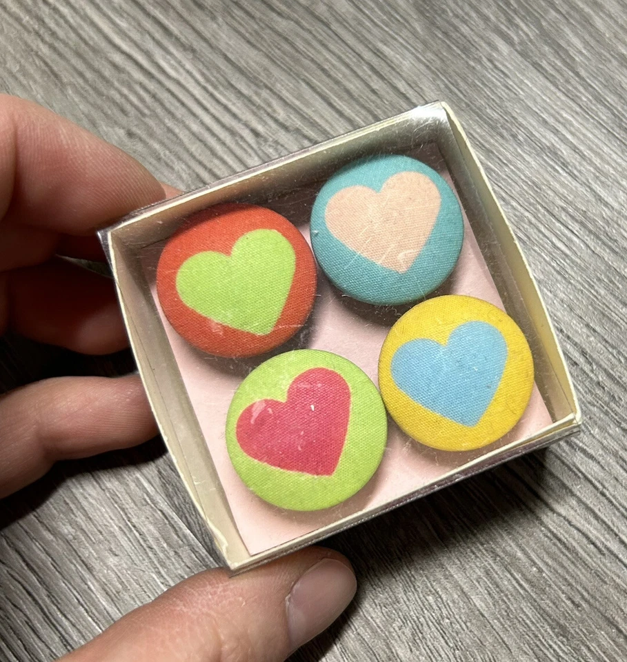 Lilac Bow Yoke Set of Round HEART Fabric Covered Push Pins and Magnets NEW - Image 2 of 4