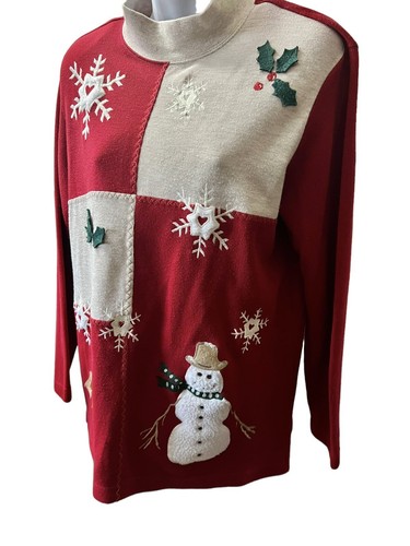 Karen Scott Sport Vintage Holiday Sweatshirt Women's Size Medium Red White - Picture 2 of 9