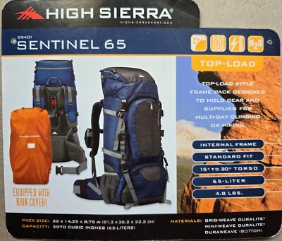 High Sierra Sentinel 65 Hiking Internal Frame Backpack W/Rain Fly +Packing  Cubes | eBay