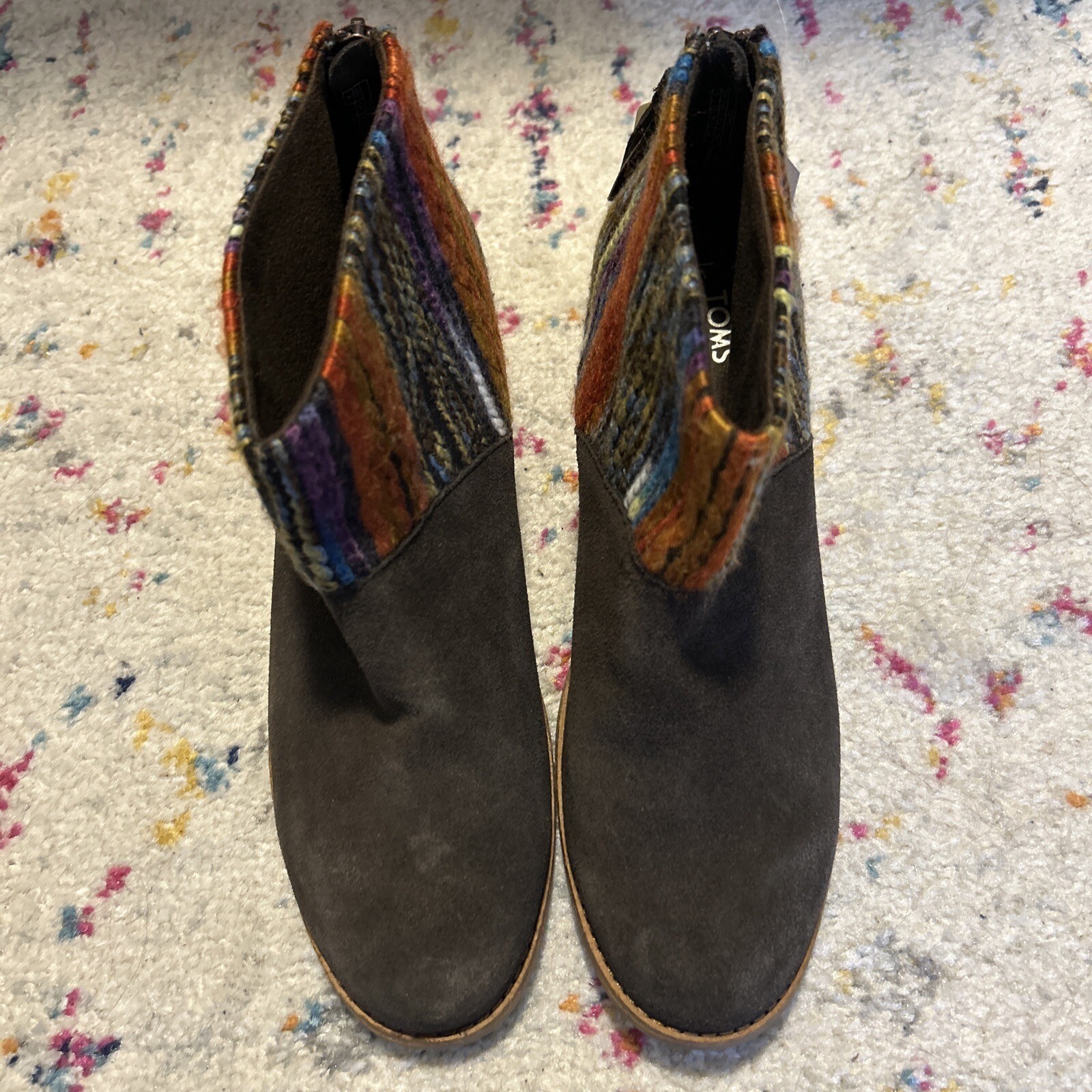 Tom’s Womens Lella Brown Suede Multicolor Stripe Zip Boho Festival ...