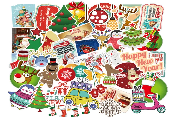 100 pcs Christmas Xmas Holiday Card Gift Wrap Seal Stickers Santa Claus Snowman - Image 2 of 4
