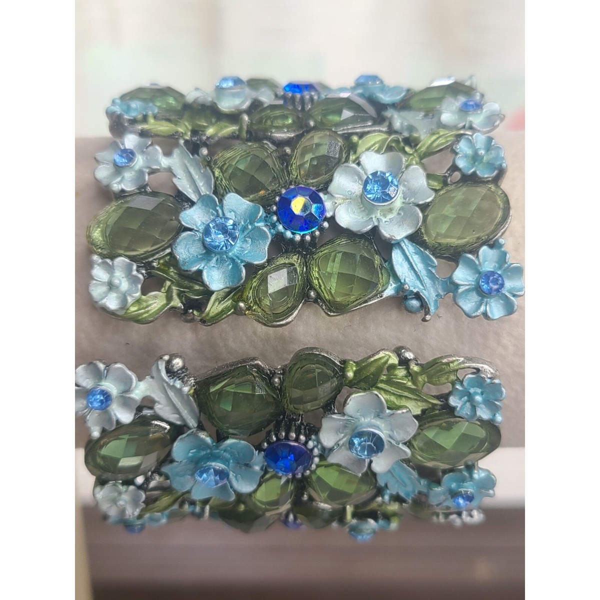 Vintage Floral Cuff Bracelet With Blue & Green Stones
