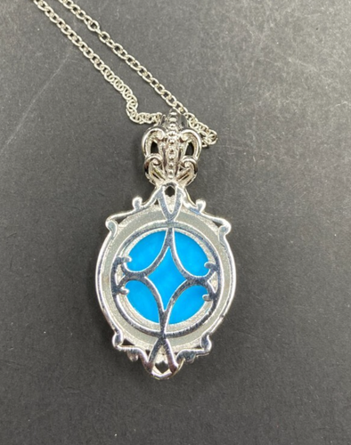 Sleeping Beauty Turquoise Pendant Cable Chain Necklace Two Tone Metal Filigree - Picture 14 of 15