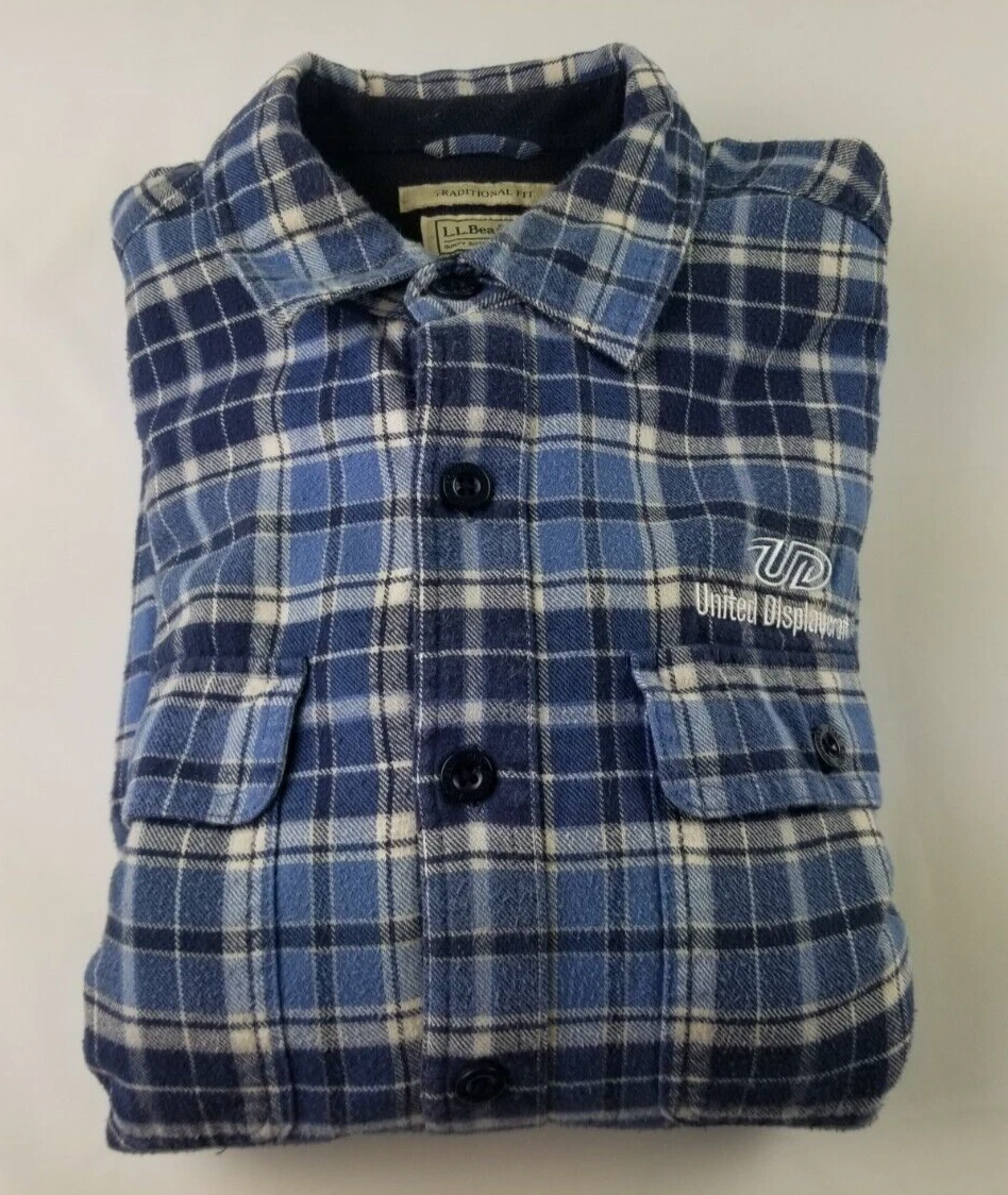 LL Bean Fleece-Lined Flannel Shirt Men`s M Blue Plaid Traditional Fit Shacket