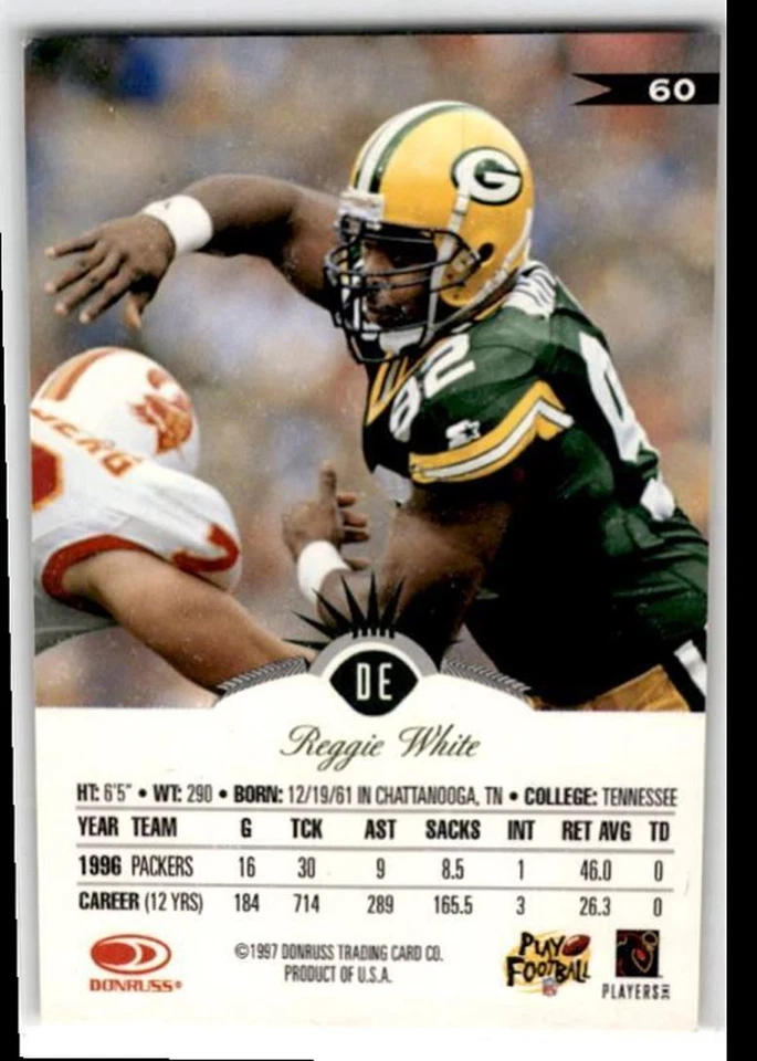 1997 Leaf Reggie White Green Bay Packers #60 - Image 2 of 2