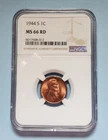 1944 S LINCOLN WHEAT PENNY NGC MS 66 RD #S206