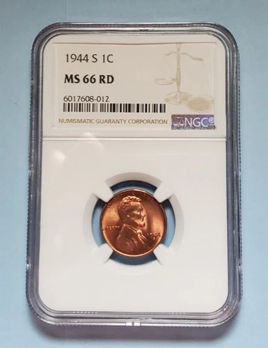 1944 S LINCOLN WHEAT PENNY NGC MS 66 RD #S206