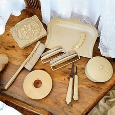 1920 40s French Ivory Celluloid Vanity Set Plastic France Germany Hat Brush