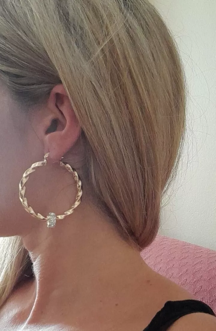 Gold Twist Hoop Earrings With Cz Balls 9ct Gold Filled 50mm Small