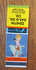 PIN-UP GIRLIE MATCHBOOK COVER: ZENITH GAS & OIL MILWAUKEE, WI 1955 MATCHCOVER -D