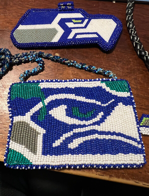 Seattle Seahawks Hand Beaded Medallions, Leather Necklace Bracelet