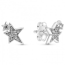 Pandora Stud Earrings Sparkling Asymmetric Stars  290012C01 & Pandora Gift Box