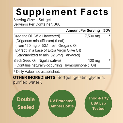 NatureBell Oregano Oil with Black Seed Oil 7500Mg, 360ct, Immune Health, Non-Gmo - Picture 3 of 7