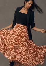Anthropologie Maeve Midi Skirt Red Isobel Silky Pleat Preppy Retro Boho 14 NWT