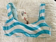 NEW 88 Reversible SOLID  STRIPED Bikini Top Wavy Stripe Blue White Sz L