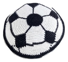 Hand Made Knitted Jewish Kippah Yarmulke Kippas Made Israel Football.Black&white