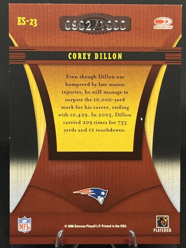 Corey Dillon 2006 Donruss Elite Series Oro/1000 New England Patriots #ES-23 - Imagen 2 de 2