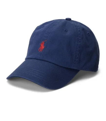 Polo Ralph Lauren Men's Unisex Cotton Chino Adjustable Ball Cap Navy Red Pony