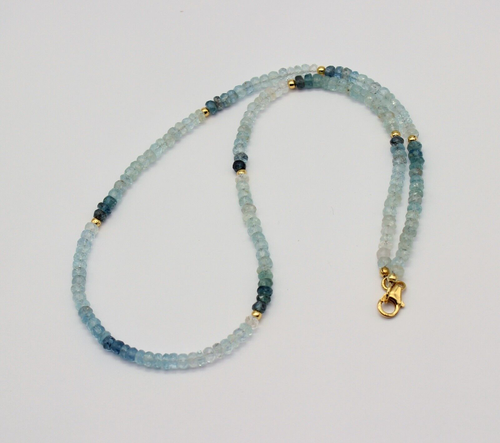 Acquamarina Collana Gradiente Sfaccettato Collier Dorato 925 Argento ca.46,5 CM - Foto 4 di 5