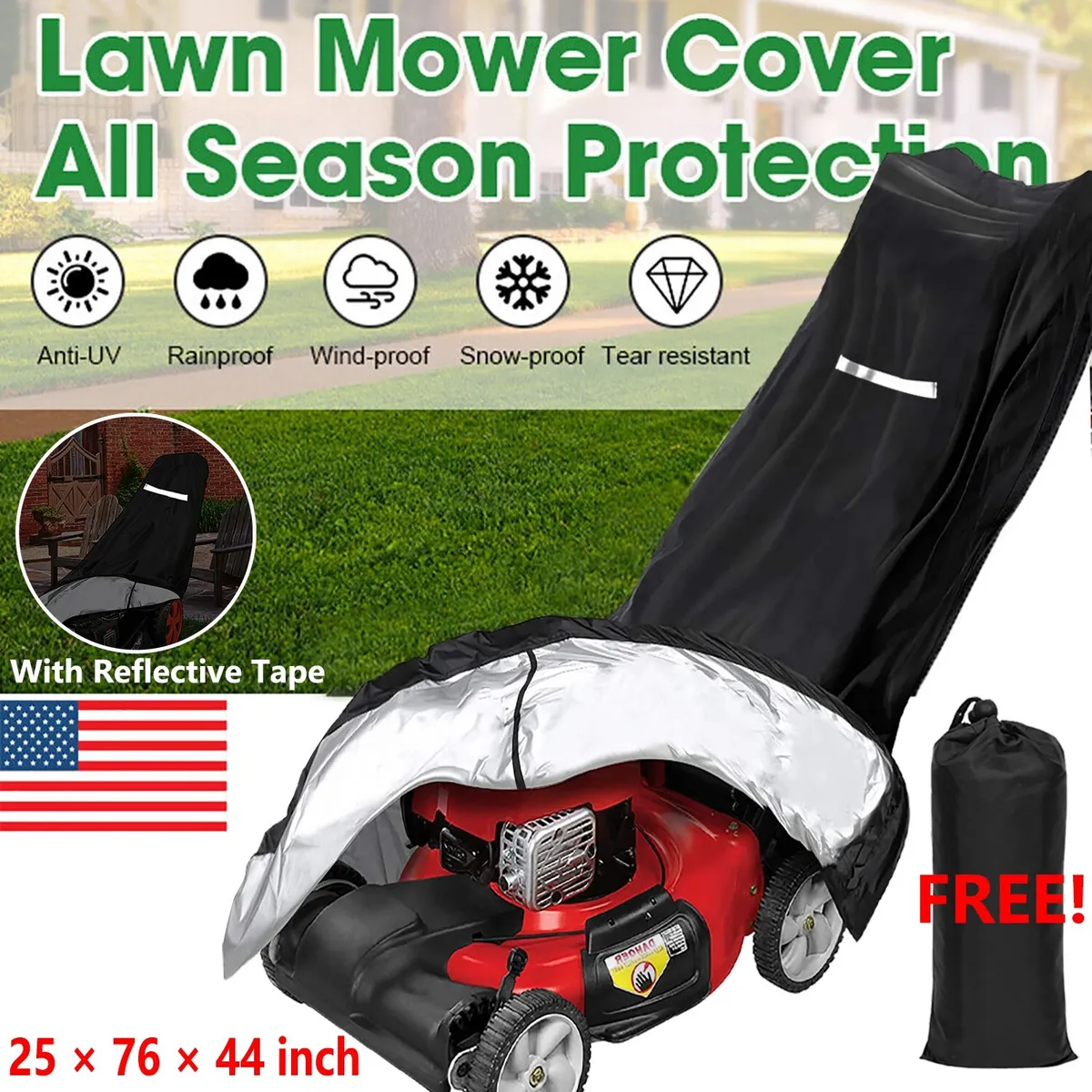 Universal Waterproof Lawn Mower Cover Reflective UV Protector for Push  Mowers US