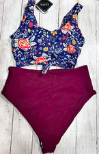 Women's High Waisted Tankini Scoop Neck Knotted Two Pieces Tankini Set Size 4