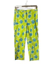 VTG Lilly Pulitzer Pants Sz 6 Turtle Sea Green Citron Blue Ankle Vacation Resort