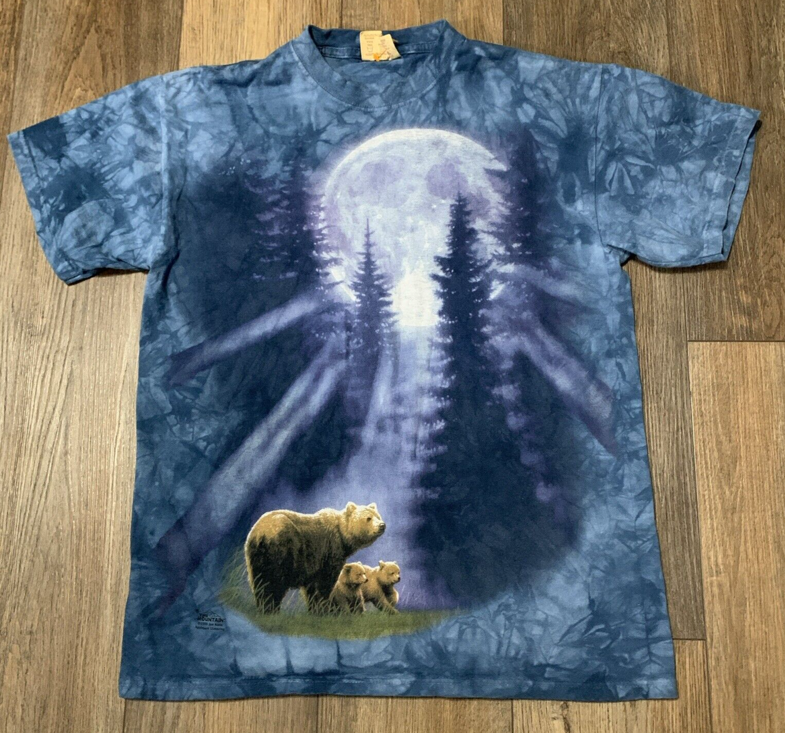 VTG The Mountain Blue Tie Dye Animal Art Graphic T Shirt Bears in Moonlight M