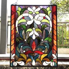 Suncatcher Stained Glass Window Panel Handcrafted w/ 289 Pieces of Glass