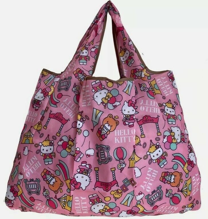 Hello Kitty Pink Circus Carnival Print Large Reusable Foldable Tote Bag eBay