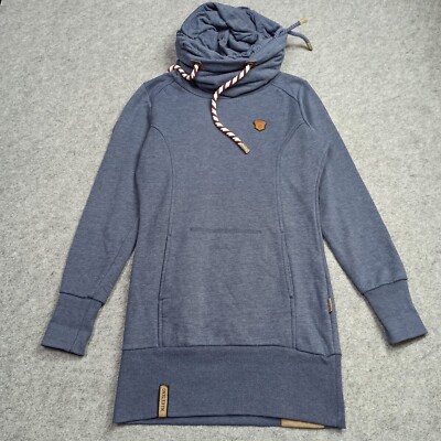 Naketano Women Jumper Dress Size M Blue Long Sweatshirt Sweater Cowl Neck Medium