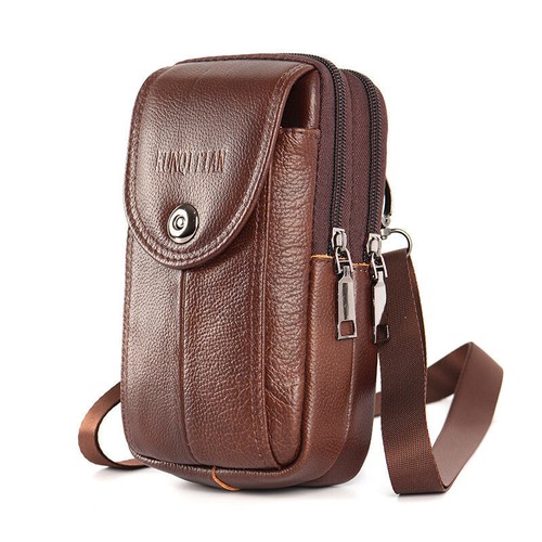 Men Cell Phone Belt Bag Shoulder Crossbody Waist Holster Pack Case Leather Pouch - Picture 14 of 14