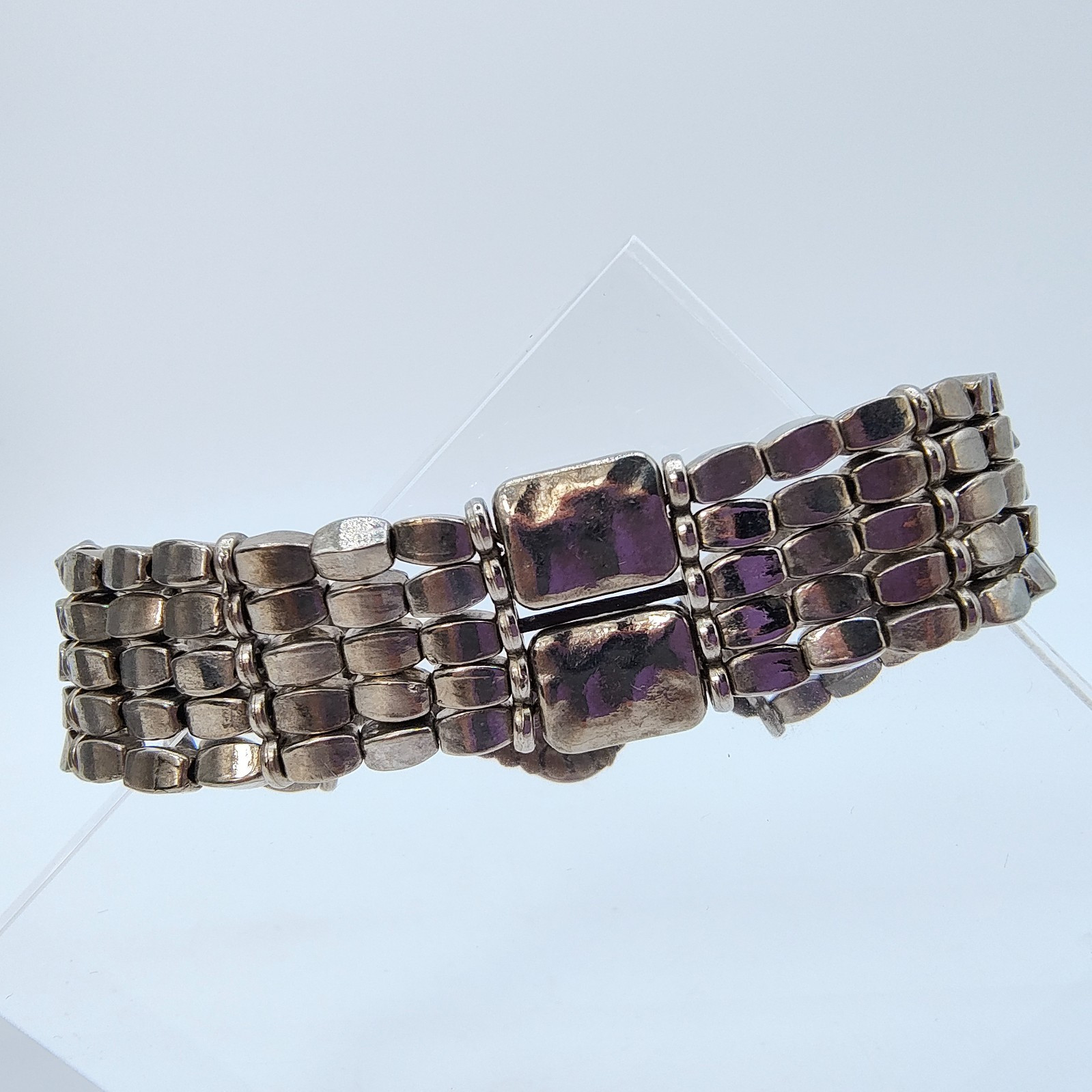 Industrial Grunge Metal Bead Bracelet Silver Tone Toggle Closure Maximalist