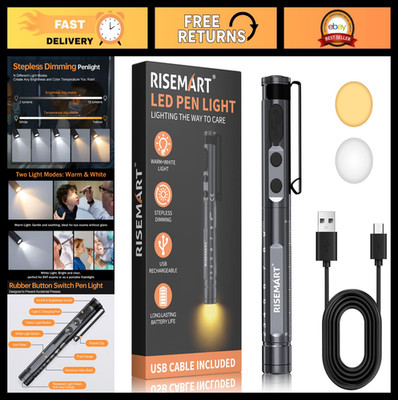 Rechargeable LED Pen Light for Nurses & Doctors, Warm/Cool White, Dimmable, Port