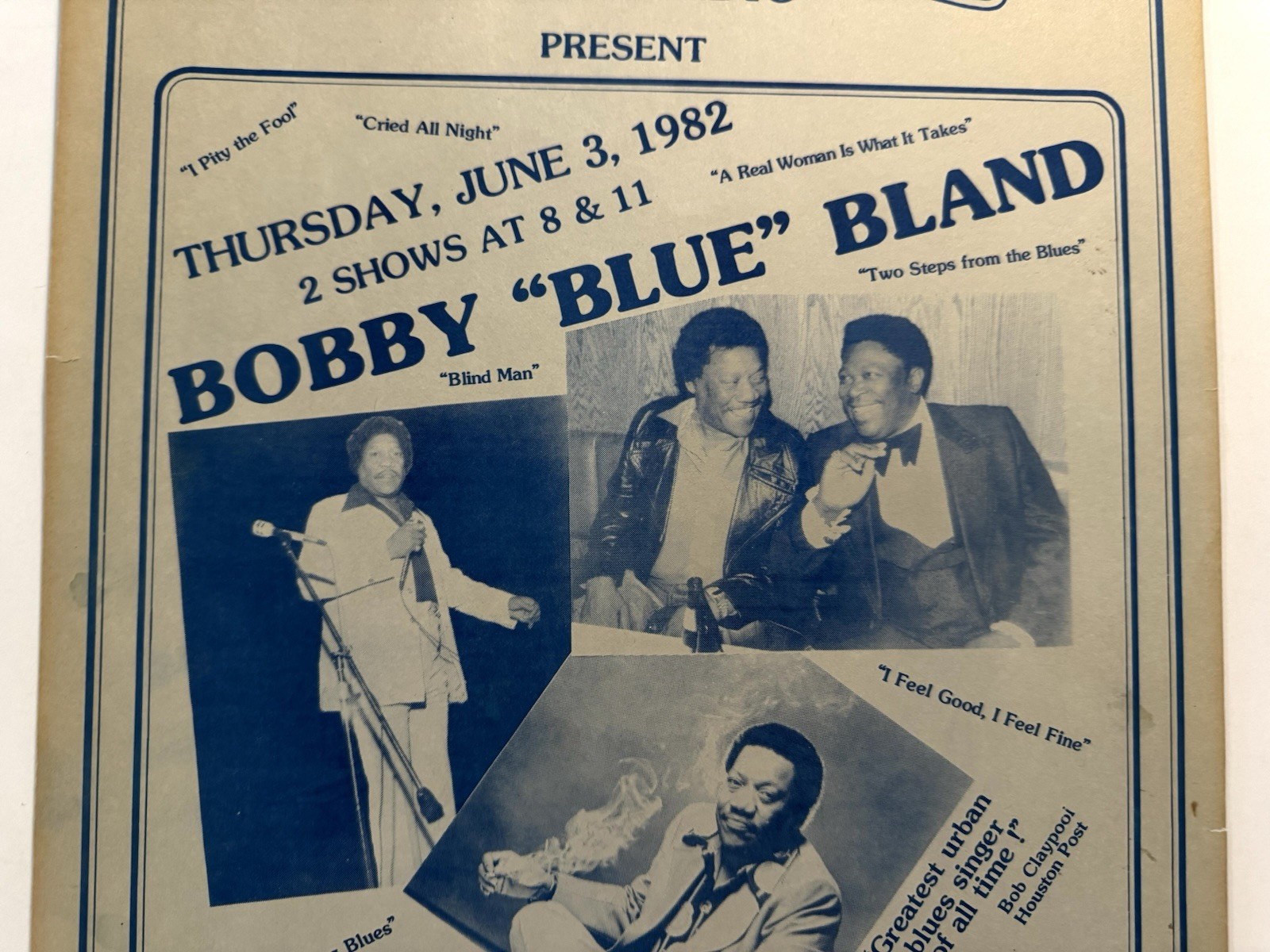 BOBBY BLUE BLAND Original 1982 Concert Poster Houston Texas RARE Blues Soul R&B