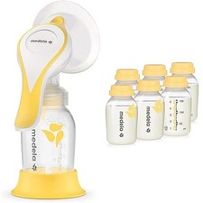 Medela Manual Breast Pump Bundle with Storage Bottles and Flex Shields for Mo...