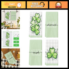 Buffalo Plaid St. Patrick's Day Kitchen Towels Set of 4 - 18x26 Inch Eucalyptus