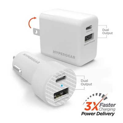 Hypergear 20W PD Bundle Dual Output Wall & Car Charger, New