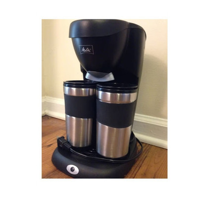 Melitta 2-Cup Filter Coffee Machine w/ 2 Travel Mugs, Black/Silver (never used)