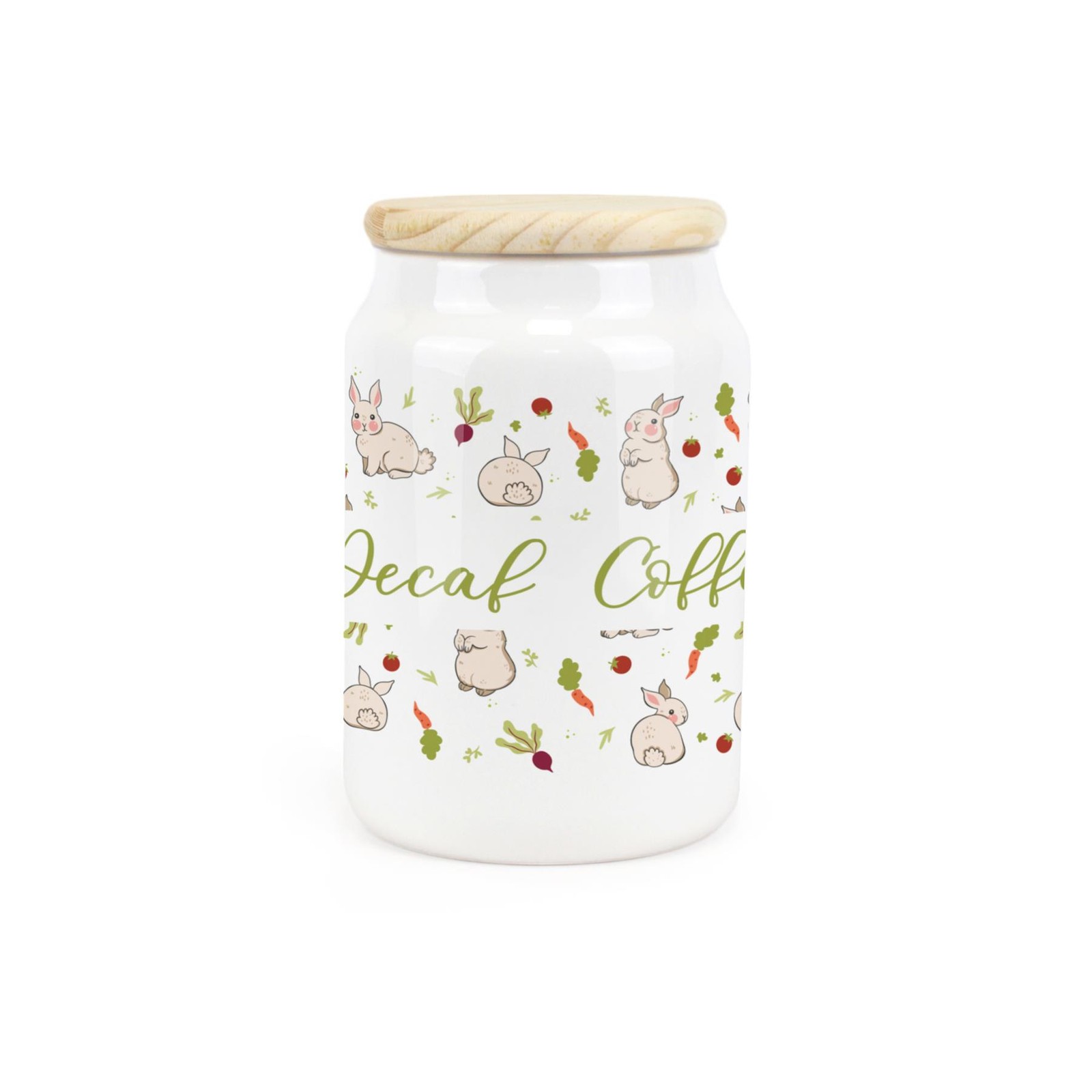 Ceramic Tapered Veg Patch Rabbits Canister - Decaf Coffee Storage Container