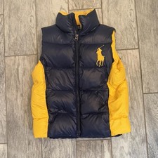 Polo Ralph Lauren Boys Puffer Vest Vintage Down Navy Yellow Colorblock Size 8