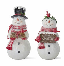 At Home With Jorge Perez Set of 2 Glittered Resin Snowmen Red Scarves