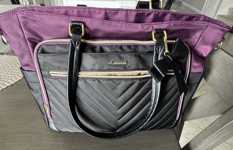Luvsack Solid Purple Black Diaper Bag Tote, Zipper, Inner & Outer Pockets