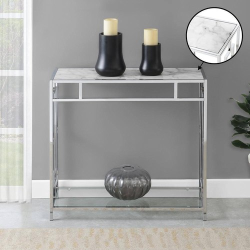Convenience Concepts Town Square 31.5 in. Chrome White Faux Marble Rectangle - Picture 5 of 5