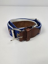 Vintage Disney Mickey Mouse Kids Adjustable Belt Blue Leather Trim Collegiate