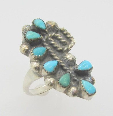 925 STERLING SILVER PEAR SHAPED TURQUOISE NATIVE STYLE RING SIZE 6.5 ~ 6.2 G