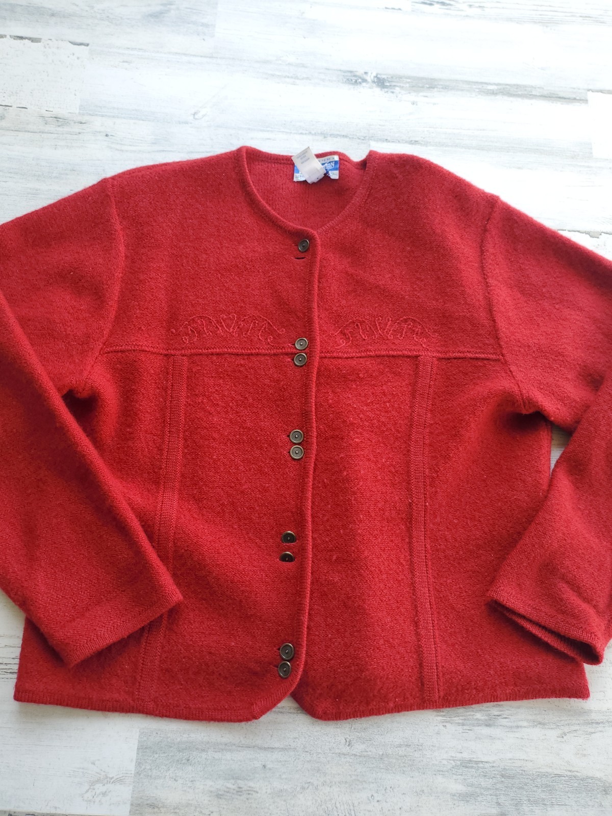 Vintage Pendleton Red Wool Sweater Button Embroid… - image 3