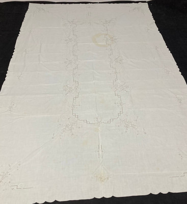 Vintage Französische Glorreiche Baumwolle Blumen Spitze Tischdecke 290x167 cm