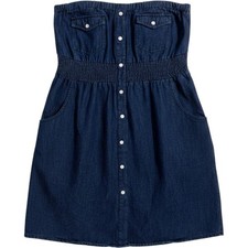 Y2K Strapless Denim Dress Pearl Snap Buttons Princess Brand Women's Large