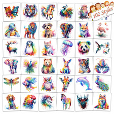 102 PCS Individually Wrapped Watercolor Animals Temporary Tattoo for Kids - Cute
